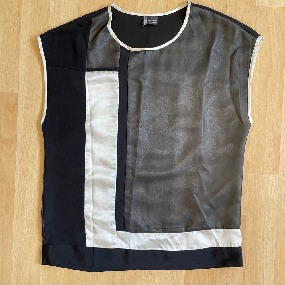 Two Piece Coord Skirt Set Cream Black Sheer sleeveless top, pencil skirt - Picture 4 of 12